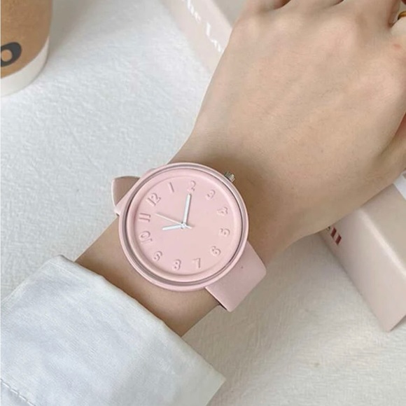 Accessories - New 1pc Women Pink PU Polyurethane Strap Round Dial Quartz Watch